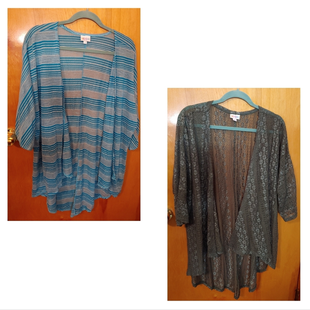LuLaRoe Women's Striped and Lace Cardigan Set M